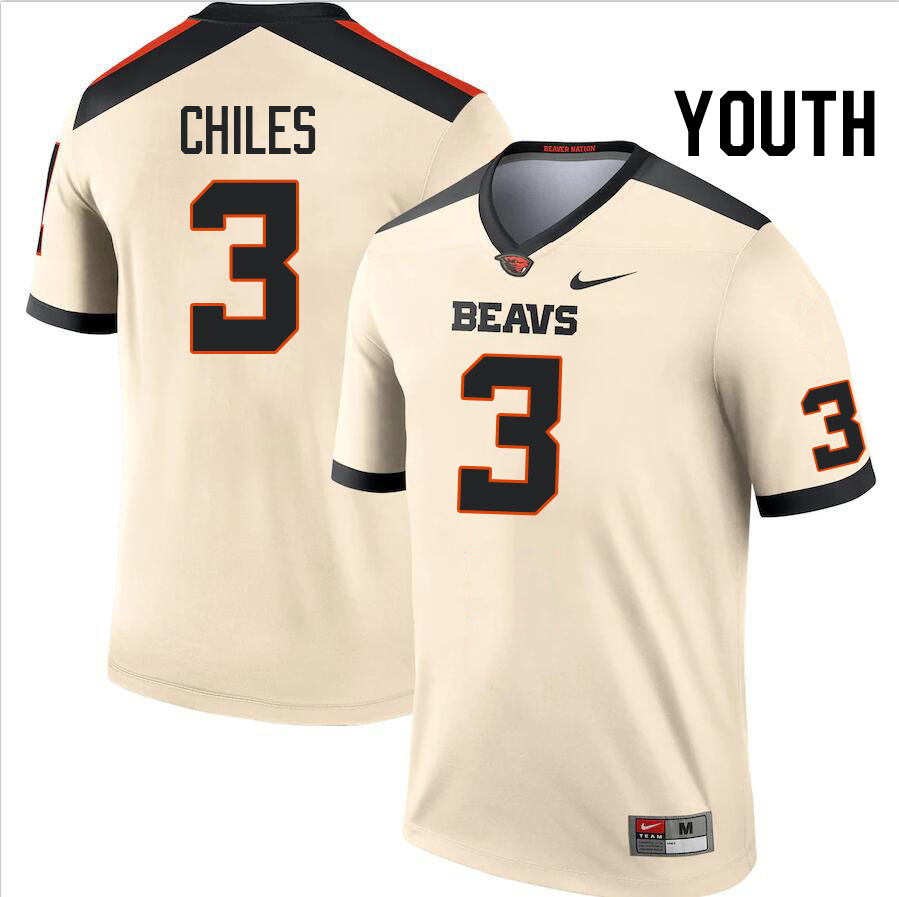 Youth #3 Aidan Chiles Oregon State Beavers College Football Jerseys Stitched Sale-Cream